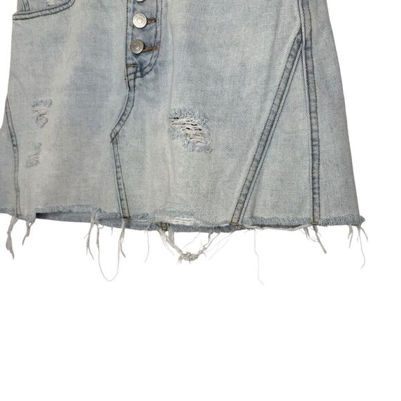 WE THE FREE Distressed Button Fly Denim Mini Skirt - Picture 2 of 7